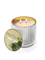 Roland Pine 14 oz Silver & Gold Two-Wick Ribbed Glass Soy Candle