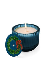 Home for the Holidays Roland Pine 6 oz Blue Single-Wick Ribbed Glass Candle