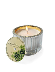 Roland Pine 6 oz Silver & Gold Single-Wick Ribbed Glass Soy Candle