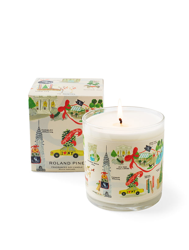 Holiday in New York Roland Pine Single-Wick Glass Soy Candle